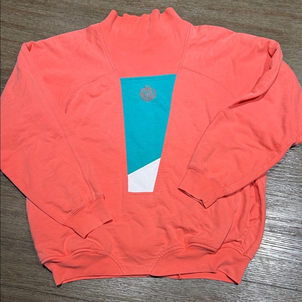 Vintage 1990s Recreation Pink and Teal Sweater with Pockets